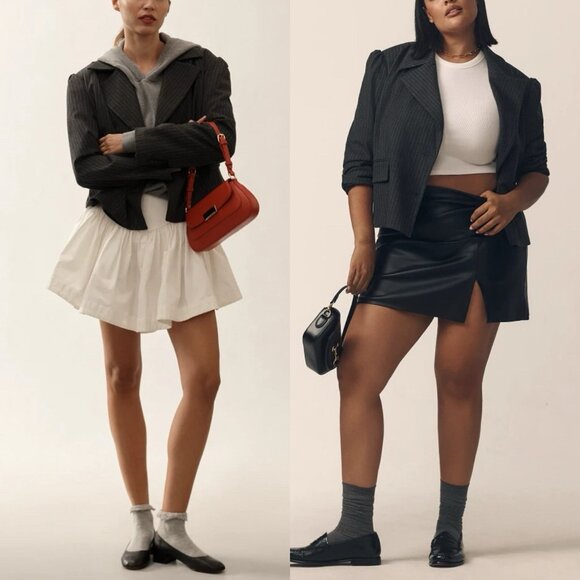 Anthropologie Maeve 80s Boxy Blazer Jacket Grey Womens Medium Striped Oversized - Picture 11 of 13